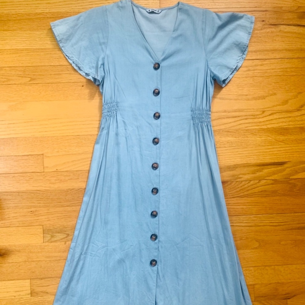 Chambray denim midi dress